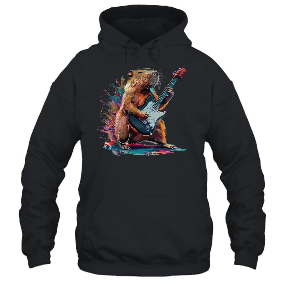 Capybara Playing Electric Guitar Funny Capybaras Lover Shirt & Tank Top | teecentury