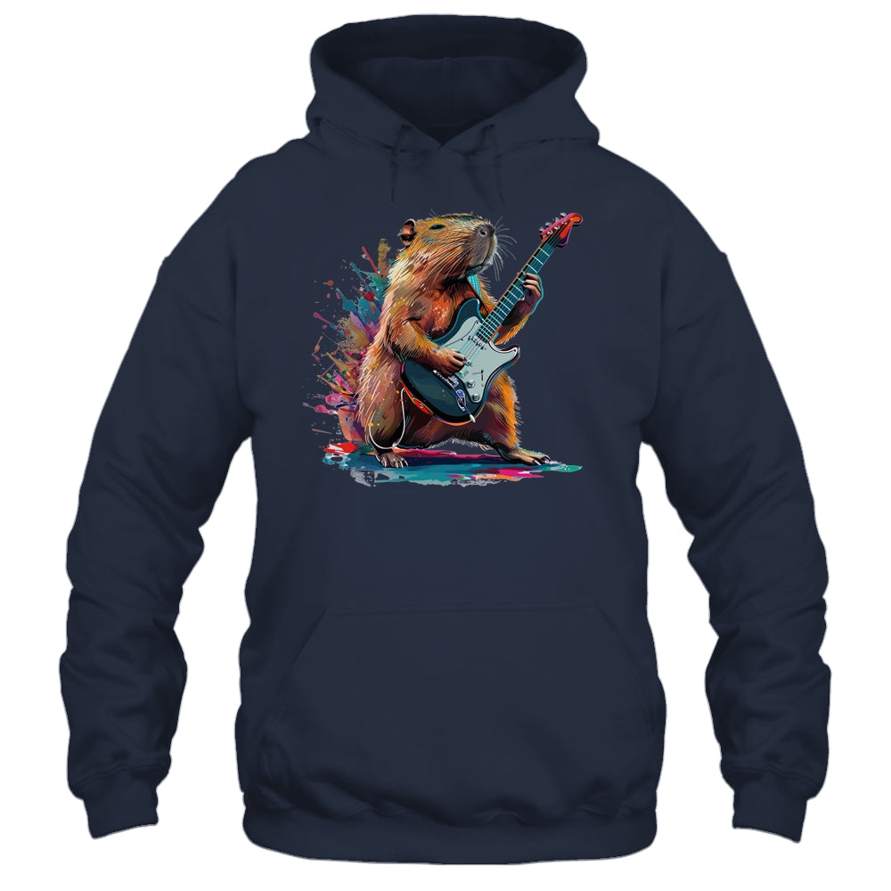Capybara Playing Electric Guitar Funny Capybaras Lover Shirt & Tank Top | teecentury