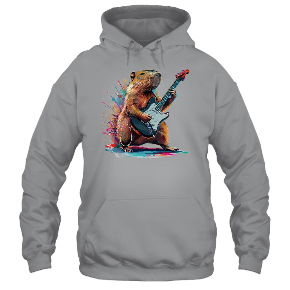 Capybara Playing Electric Guitar Funny Capybaras Lover Shirt & Tank Top | teecentury