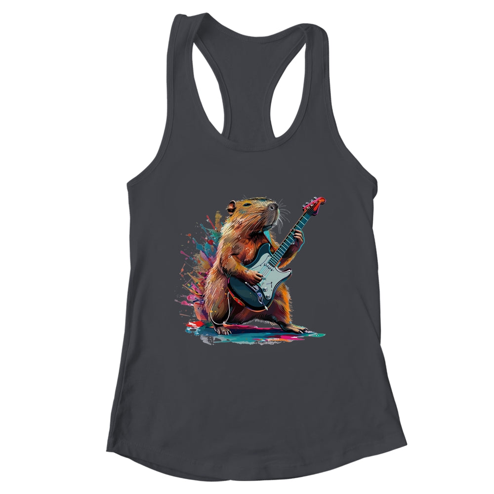 Capybara Playing Electric Guitar Funny Capybaras Lover Shirt & Tank Top | teecentury