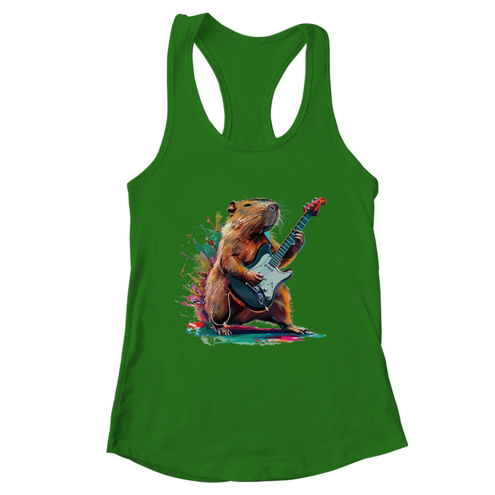 Capybara Playing Electric Guitar Funny Capybaras Lover Shirt & Tank Top | teecentury
