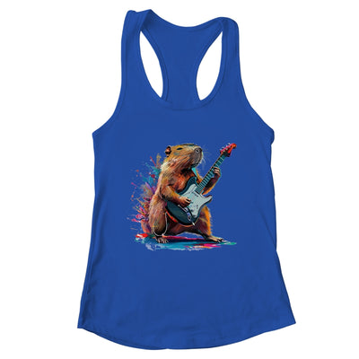 Capybara Playing Electric Guitar Funny Capybaras Lover Shirt & Tank Top | teecentury