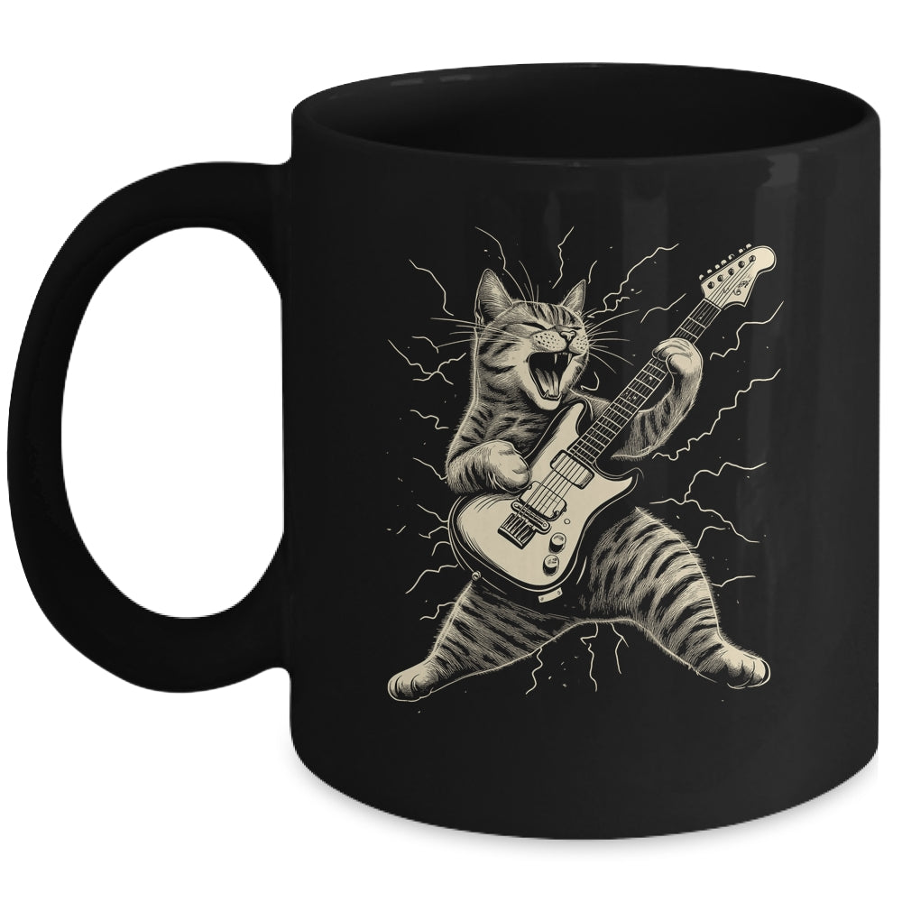 Cat Playing Guitar Rock Music Rock And Roll For Men Women Mug | teecentury