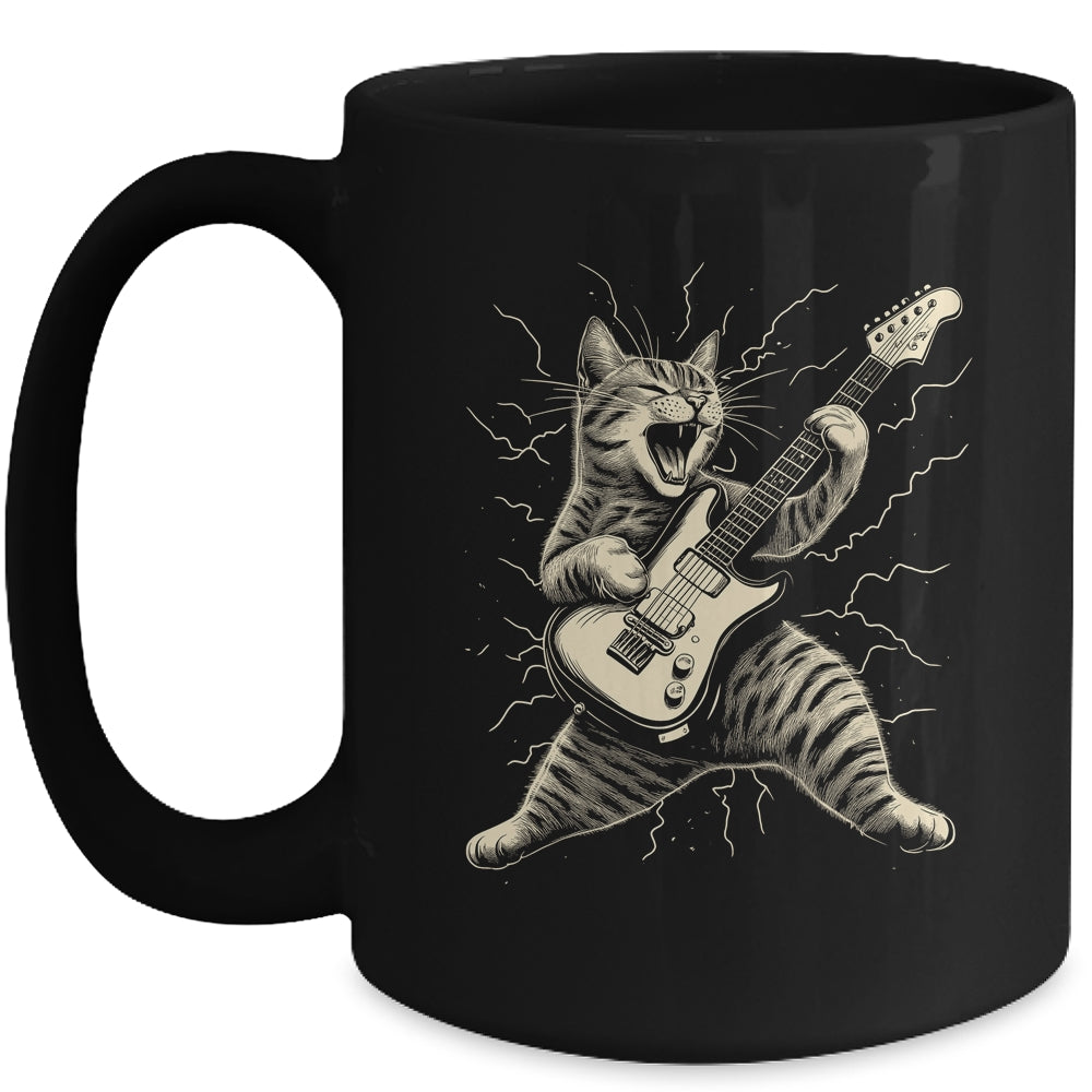 Cat Playing Guitar Rock Music Rock And Roll For Men Women Mug | teecentury
