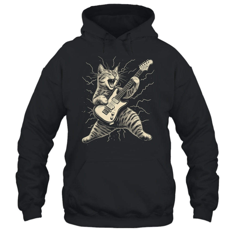 Cat Playing Guitar Rock Music Rock And Roll For Men Women Shirt & Hoodie | teecentury