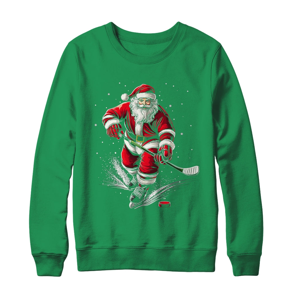 Christmas Sports Santa Playing Ice Hockey Xmas Men Women Shirt & Sweatshirt | teecentury