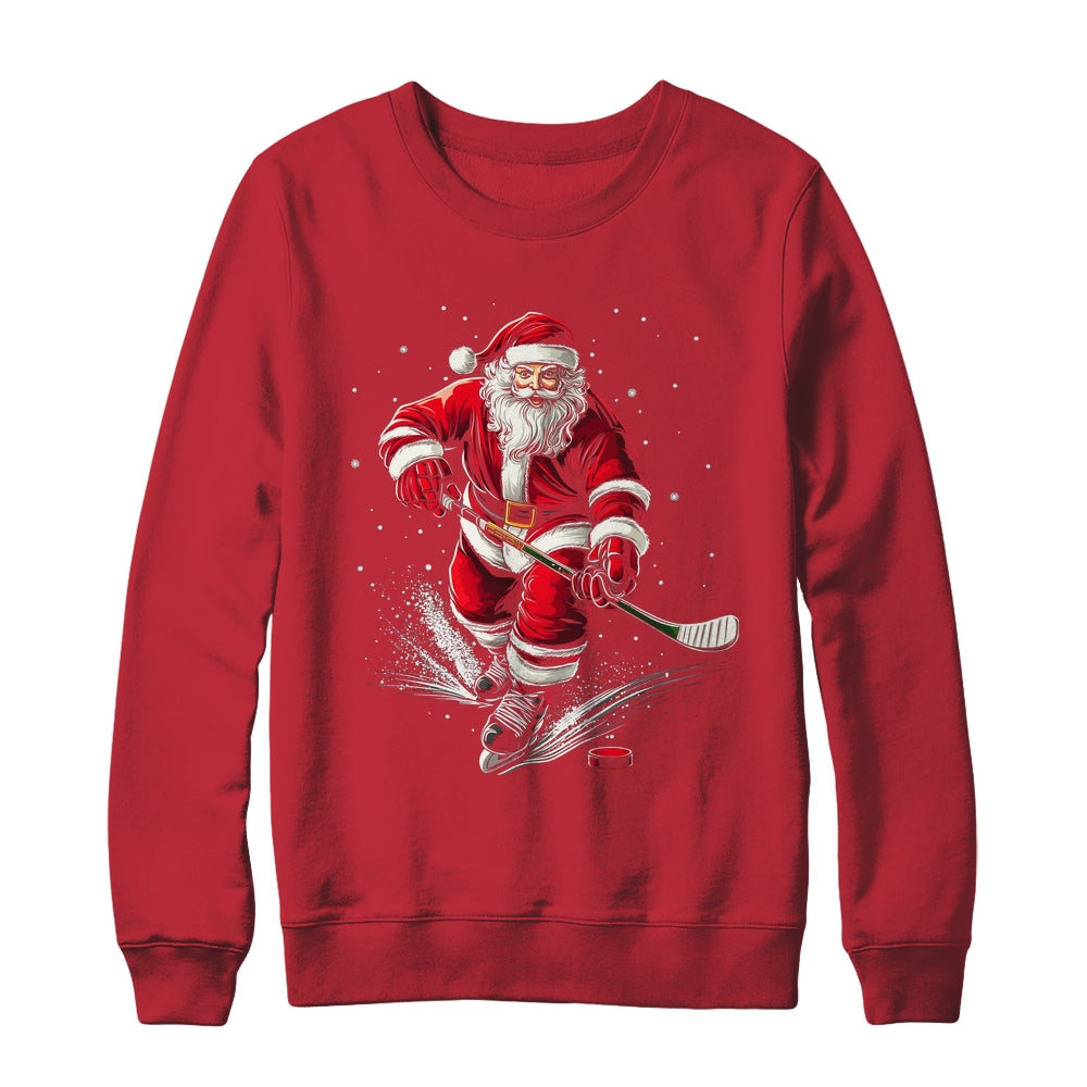 Christmas Sports Santa Playing Ice Hockey Xmas Men Women Shirt & Sweatshirt | teecentury