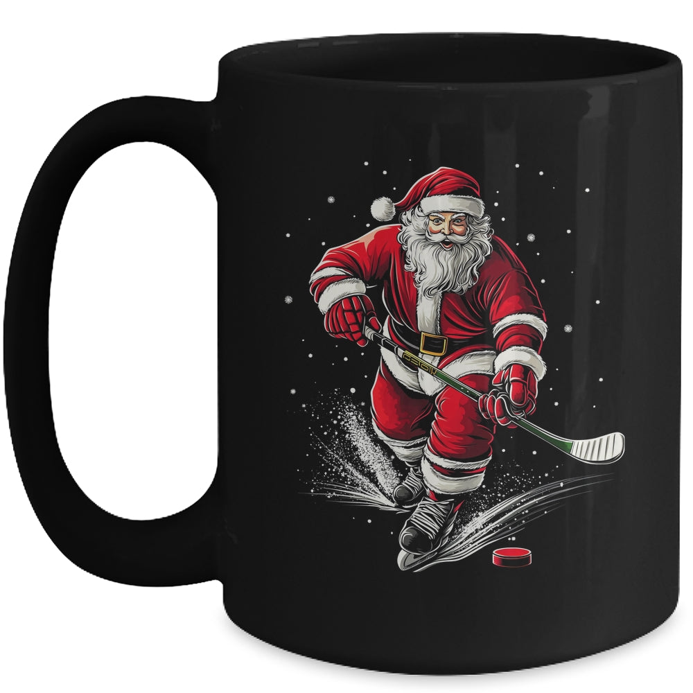 Christmas Sports Santa Playing Ice Hockey Xmas Men Women Mug | teecentury