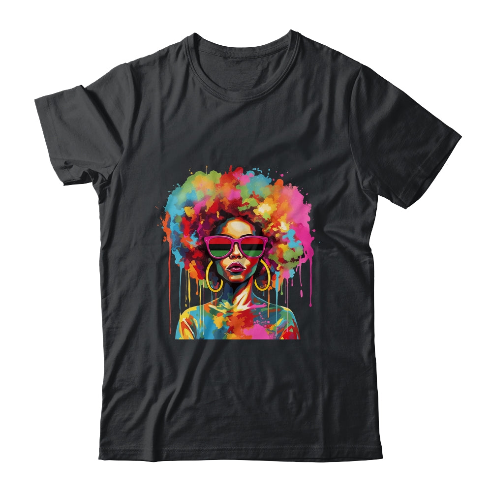 Colorful Art Black Queen Afro Melanin Dripping Juneteenth Shirt & Tank Top | teecentury