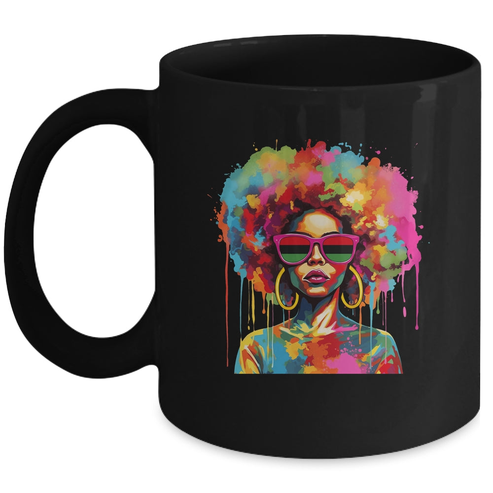 Colorful Art Black Queen Afro Melanin Dripping Juneteenth Mug | teecentury