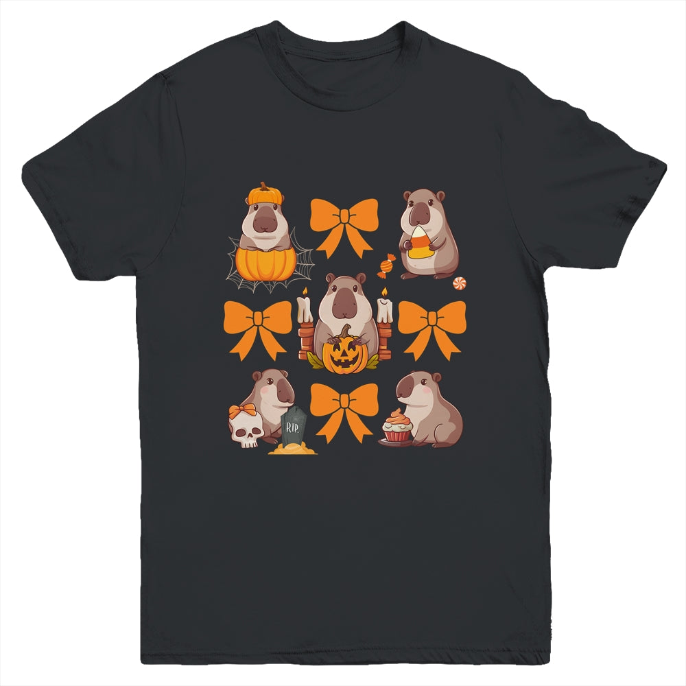 Cute Capybara Fall Halloween Capybara Coquette Bow Girls Youth Shirt | teecentury