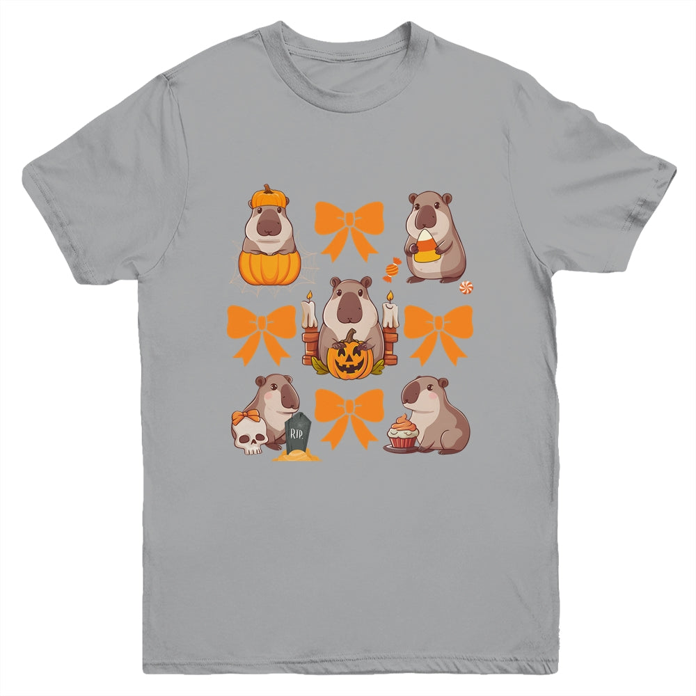Cute Capybara Fall Halloween Capybara Coquette Bow Girls Youth Shirt | teecentury