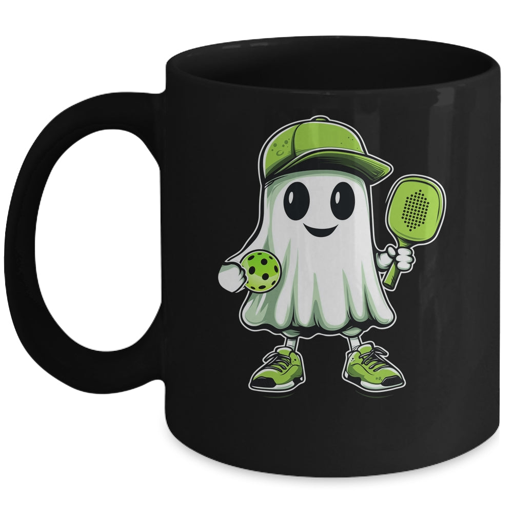 Cute Ghost Playing Pickleball Halloween Paddleball Funny Mug | teecentury