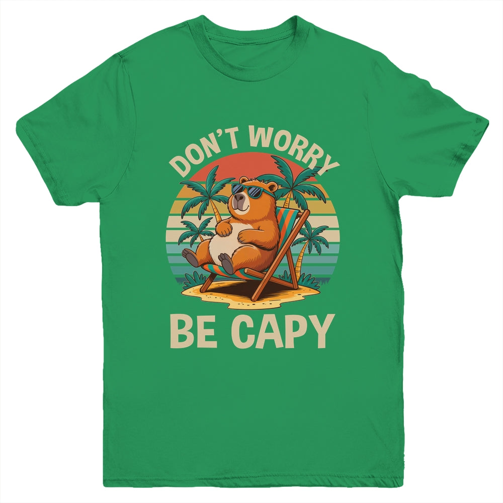 Dont Worry Be Capy Funny Capybara Retro Boys Girls Kids Youth Shirt | teecentury