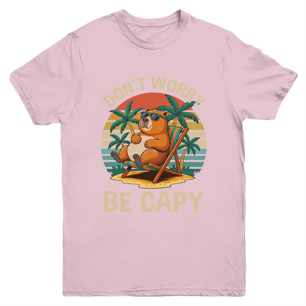 Dont Worry Be Capy Funny Capybara Retro Boys Girls Kids Youth Shirt | teecentury