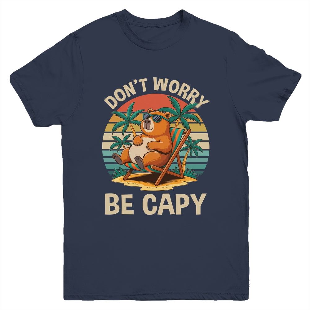 Dont Worry Be Capy Funny Capybara Retro Boys Girls Kids Youth Shirt | teecentury
