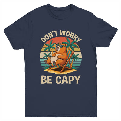 Dont Worry Be Capy Funny Capybara Retro Boys Girls Kids Youth Shirt | teecentury