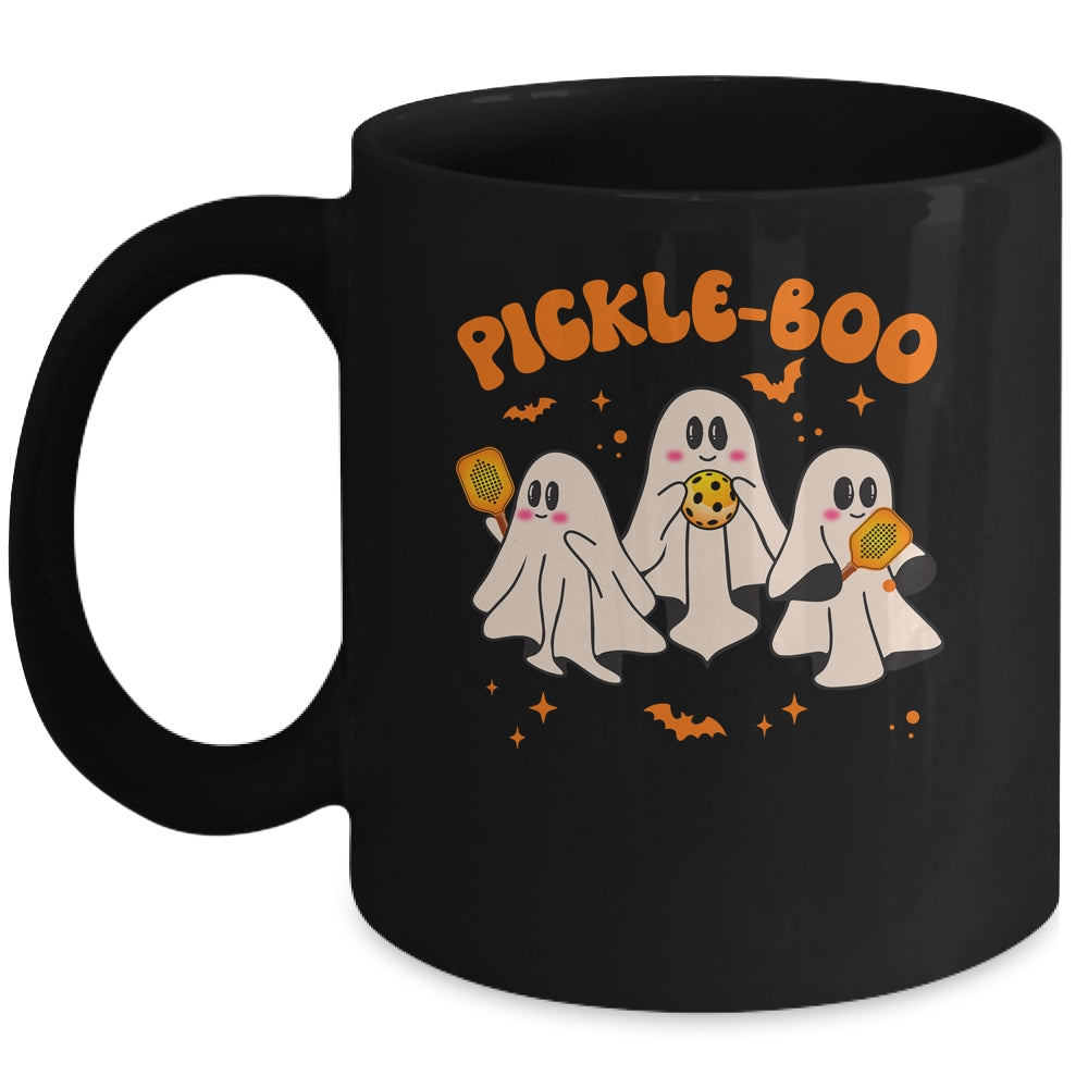 Fun Pickle-boo Ghost Playing Pickleball Halloween Paddleball Mug | teecentury