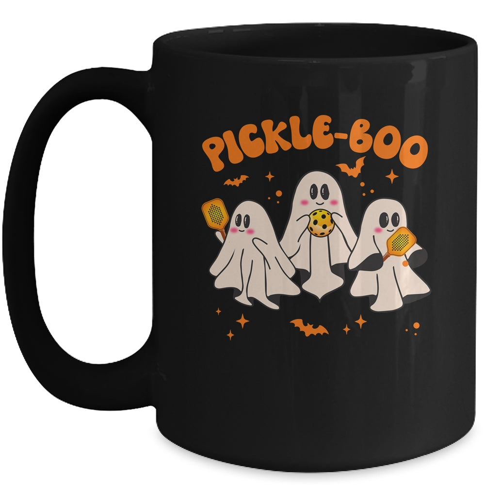 Fun Pickle-boo Ghost Playing Pickleball Halloween Paddleball Mug | teecentury