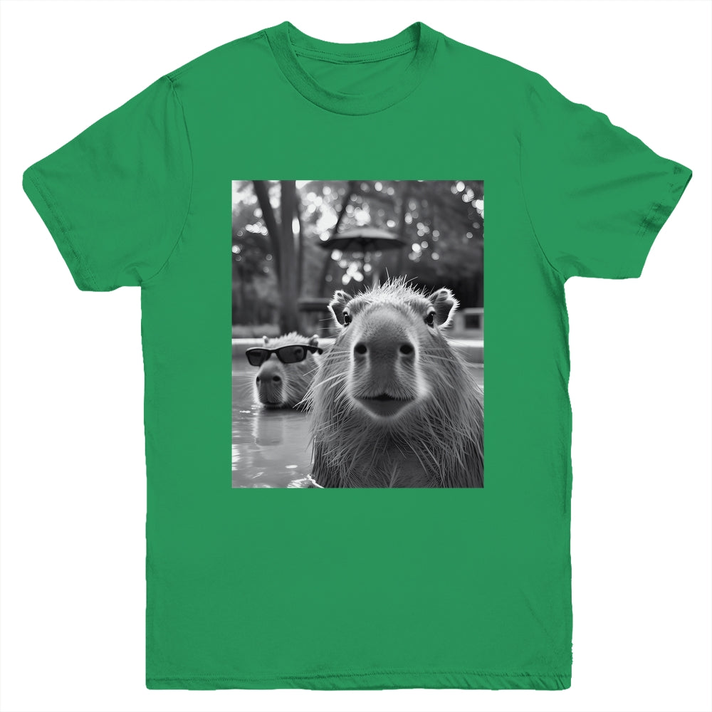 Funny Capybara Cool Capybara Selfie Caby Lover Kids Boy Girl Youth Shirt | teecentury