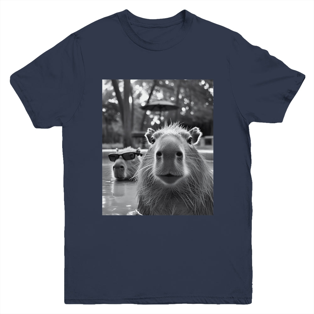Funny Capybara Cool Capybara Selfie Caby Lover Kids Boy Girl Youth Shirt | teecentury