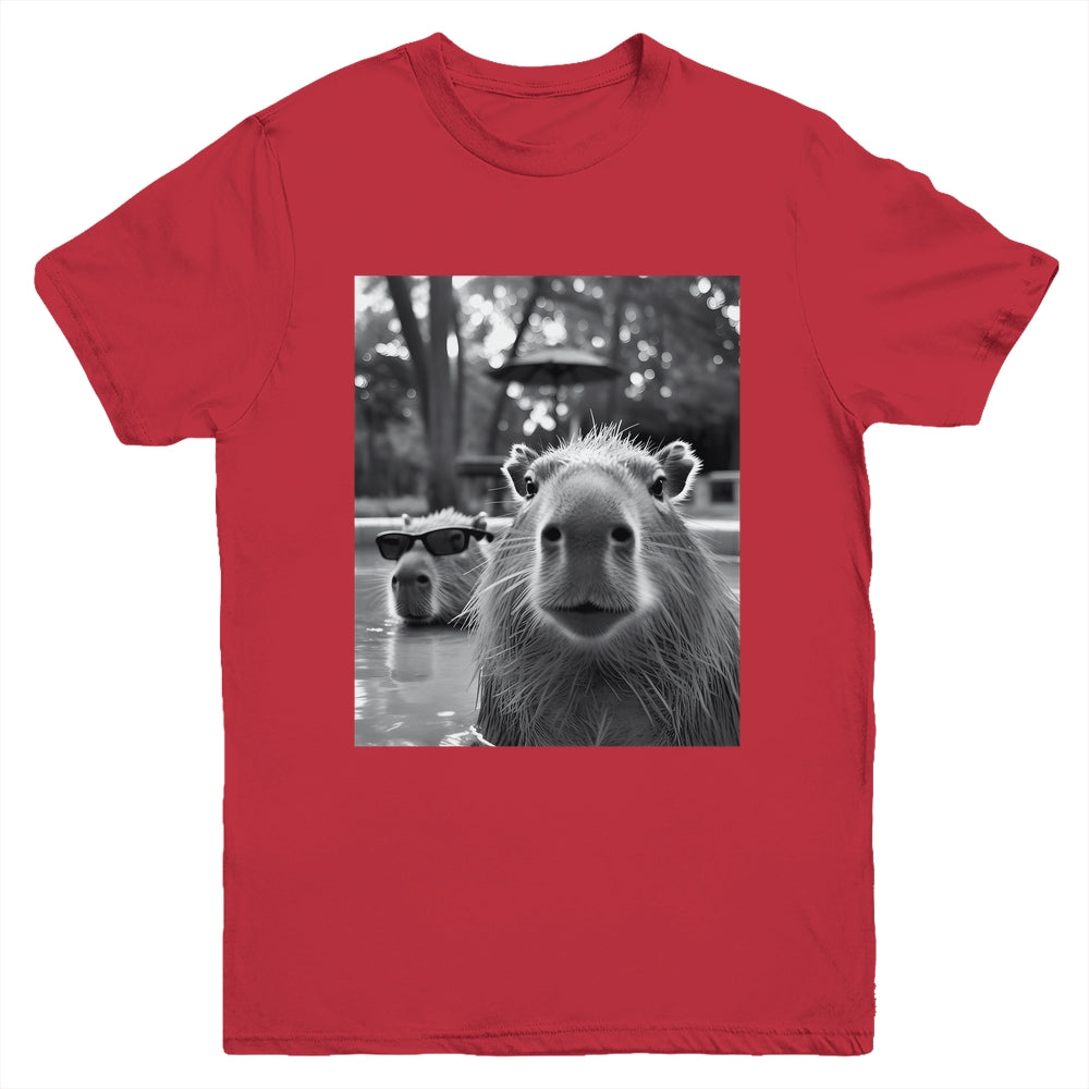 Funny Capybara Cool Capybara Selfie Caby Lover Kids Boy Girl Youth Shirt | teecentury