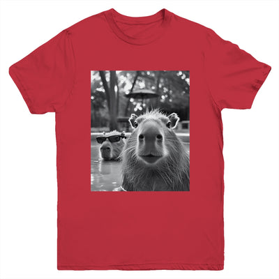 Funny Capybara Cool Capybara Selfie Caby Lover Kids Boy Girl Youth Shirt | teecentury
