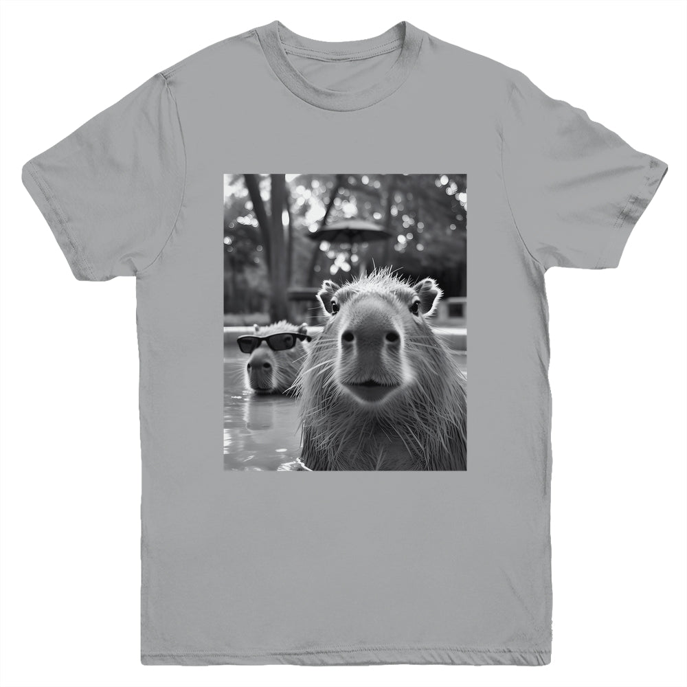 Funny Capybara Cool Capybara Selfie Caby Lover Kids Boy Girl Youth Shirt | teecentury