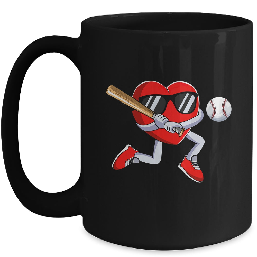 Funny Heart Playing Baseball Valentines Day Mens Boys Kids Mug | teecentury