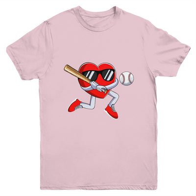 Funny Heart Playing Baseball Valentines Day Mens Boys Kids Youth Shirt | teecentury