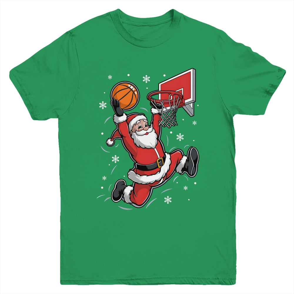 Funny Santa Claus Playing Basketball Merry Christmas Boys Youth Shirt | teecentury
