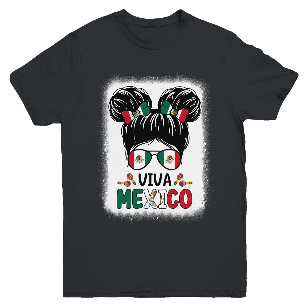 Funny Viva Mexico Mexican Independence Messy Bun Hair Kids Youth Shirt | teecentury