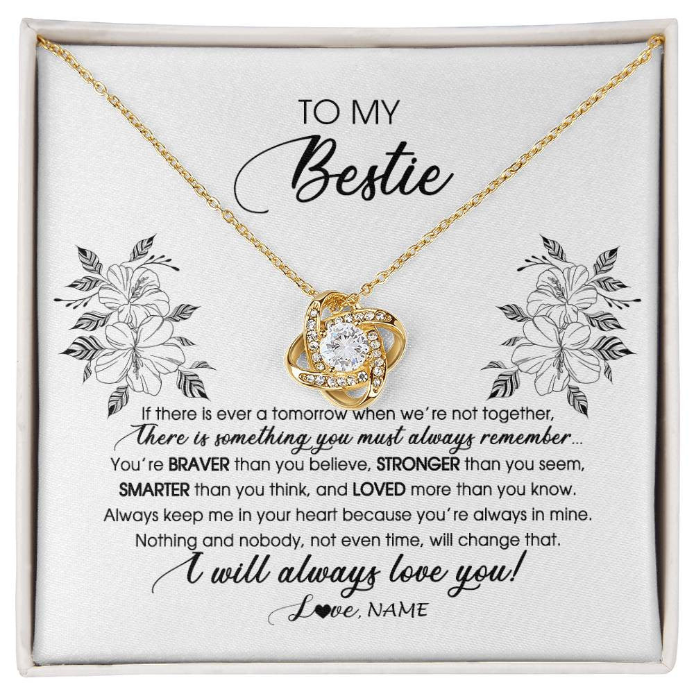 Love Knot Necklace 18K Yellow Gold Finish | Personalized To My Bestie Necklace From Friend Sister Not Even Time Floral Niece Birthday Graduation Christmas Customized Message Card | teecentury