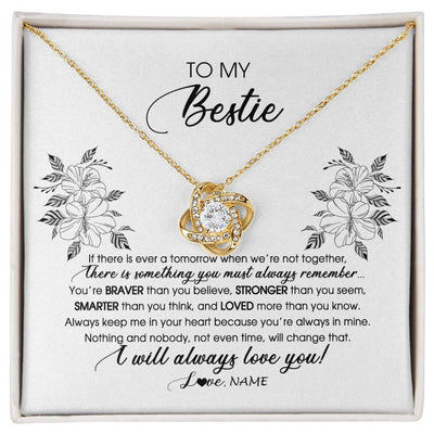 Love Knot Necklace 18K Yellow Gold Finish | Personalized To My Bestie Necklace From Friend Sister Not Even Time Floral Niece Birthday Graduation Christmas Customized Message Card | teecentury