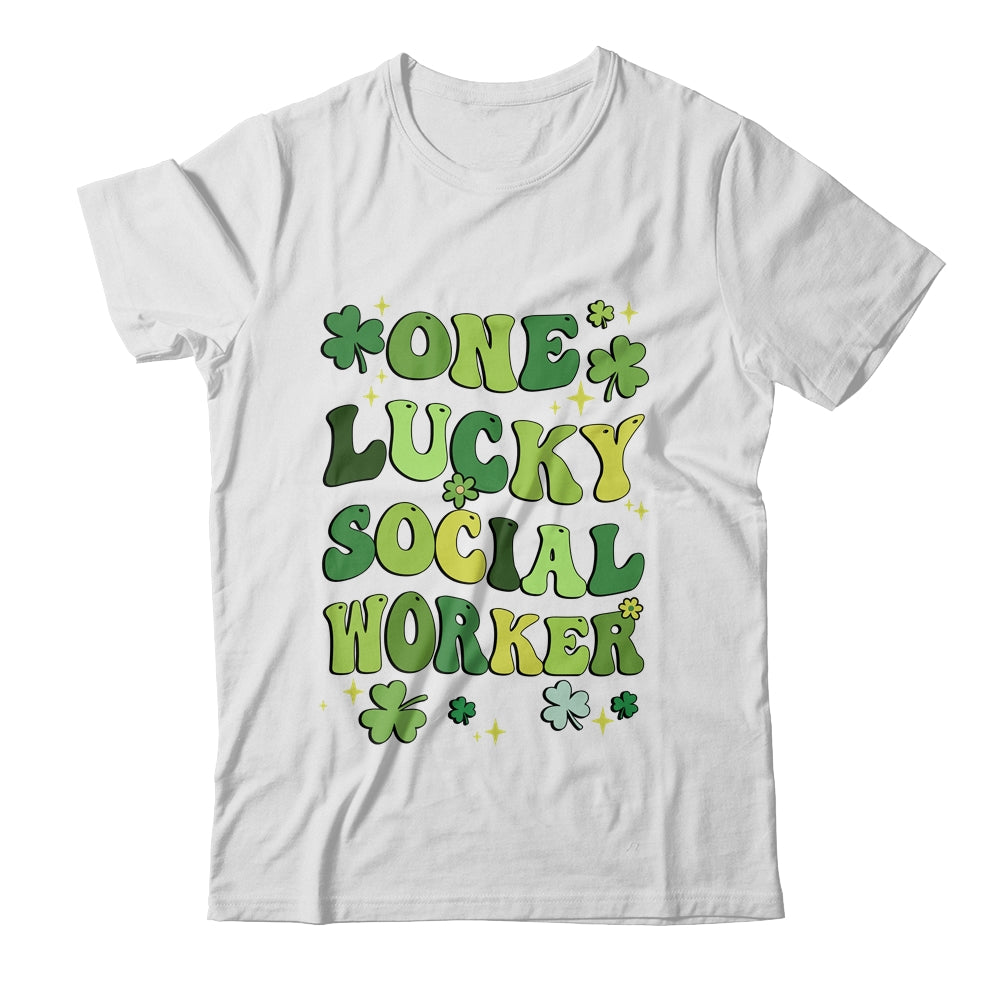 One Lucky Social Worker St Patricks Day Groovy Retro Shamrock Shirt & Hoodie | teecentury
