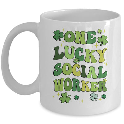 One Lucky Social Worker St Patricks Day Groovy Retro Shamrock Mug | teecentury