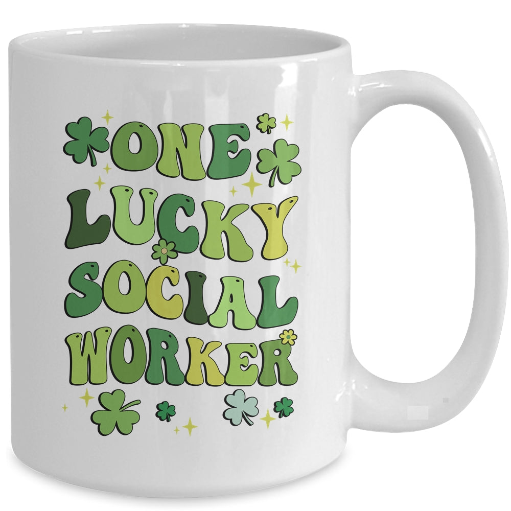 One Lucky Social Worker St Patricks Day Groovy Retro Shamrock Mug | teecentury