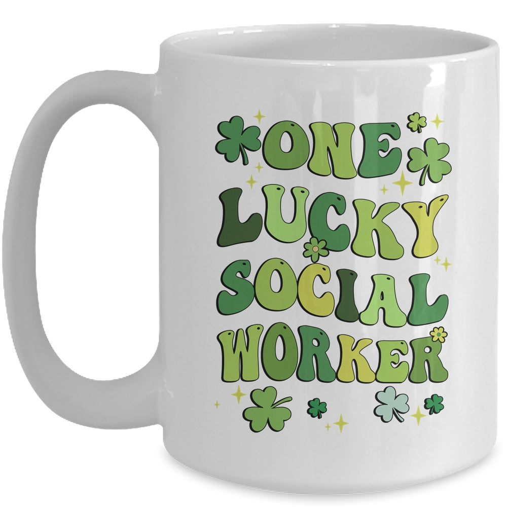 One Lucky Social Worker St Patricks Day Groovy Retro Shamrock Mug | teecentury
