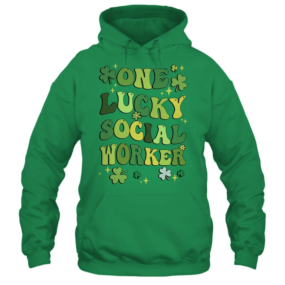 One Lucky Social Worker St Patricks Day Groovy Retro Shamrock Shirt & Hoodie | teecentury