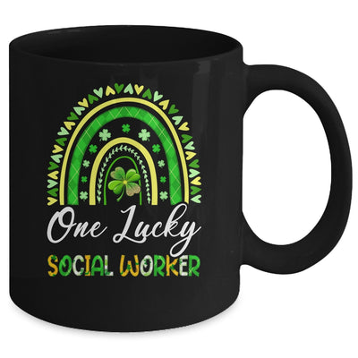 One Lucky Social Worker St Patricks Day Rainbow Leopard Shamrock Mug | teecentury