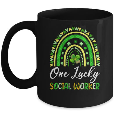 One Lucky Social Worker St Patricks Day Rainbow Leopard Shamrock Mug | teecentury