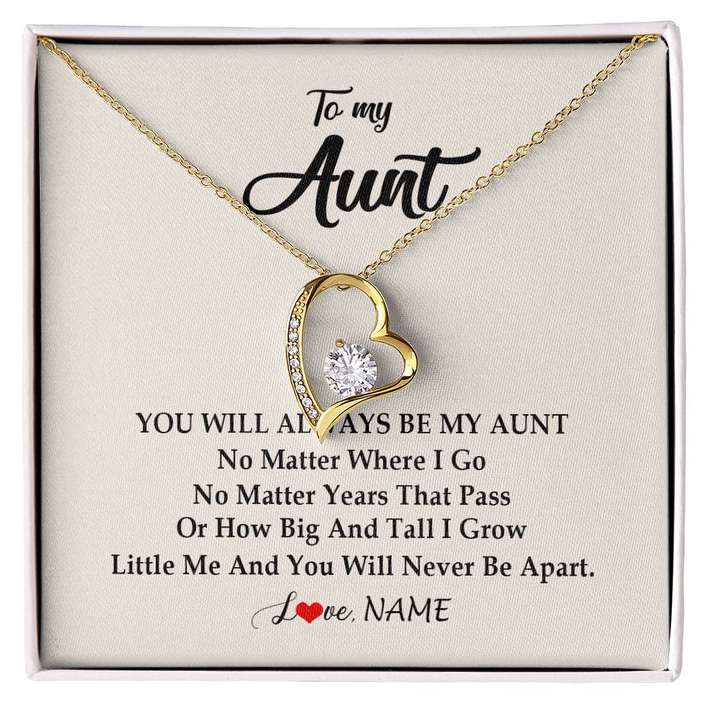 Forever Love Necklace 18K Yellow Gold Finish | Personalized Aunt Necklace From Niece Nephew You Will Always Be My Aunt Birthday Mothers Day Christmas Customized Gift Box Message Card | teecentury