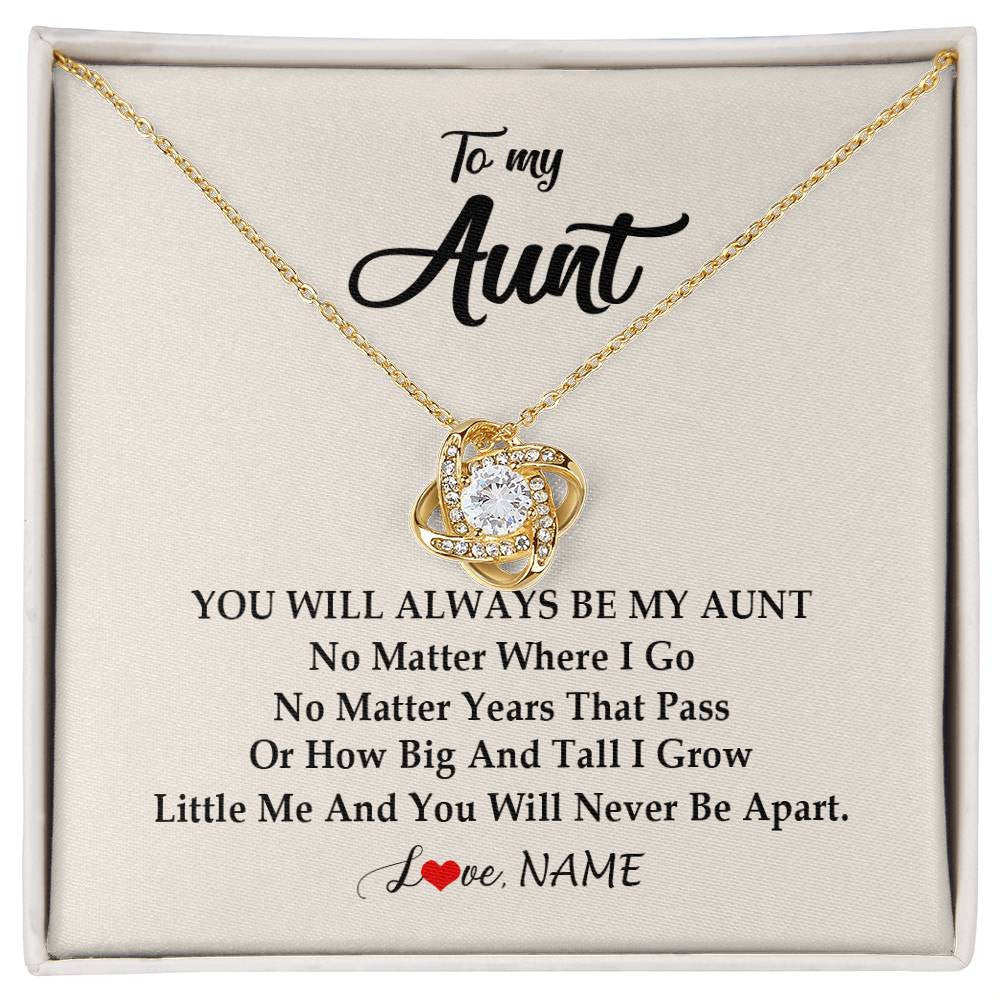 Love Knot Necklace 18K Yellow Gold Finish | Personalized Aunt Necklace From Niece Nephew You Will Always Be My Aunt Birthday Mothers Day Christmas Customized Gift Box Message Card | teecentury