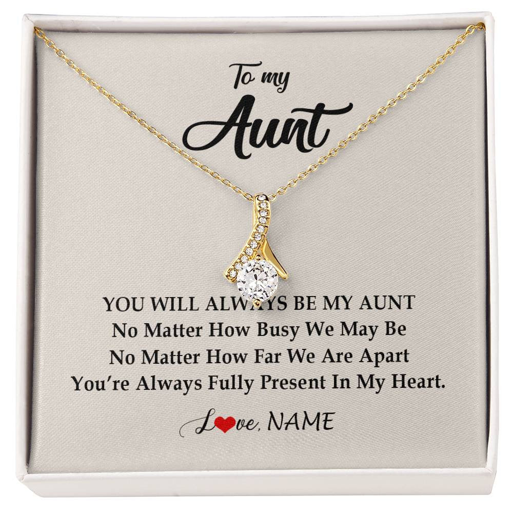 Alluring Beauty Necklace 18K Yellow Gold Finish | Personalized Aunt Necklace From Niece Nephew You're Always In My Heart Aunt Birthday Mothers Day Christmas Jewelry Pendant Customized Gift Box Message Card | teecentury