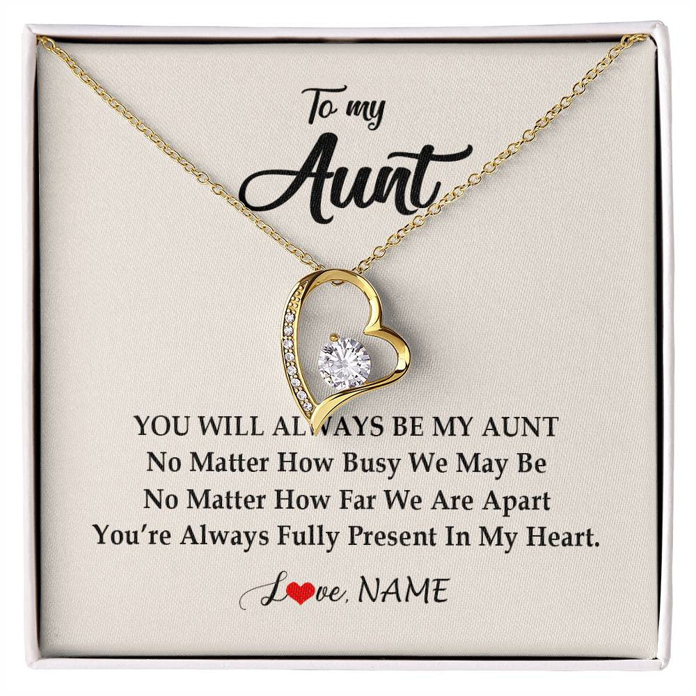 Forever Love Necklace 18K Yellow Gold Finish | Personalized Aunt Necklace From Niece Nephew You're Always In My Heart Aunt Birthday Mothers Day Christmas Jewelry Pendant Customized Gift Box Message Card | teecentury