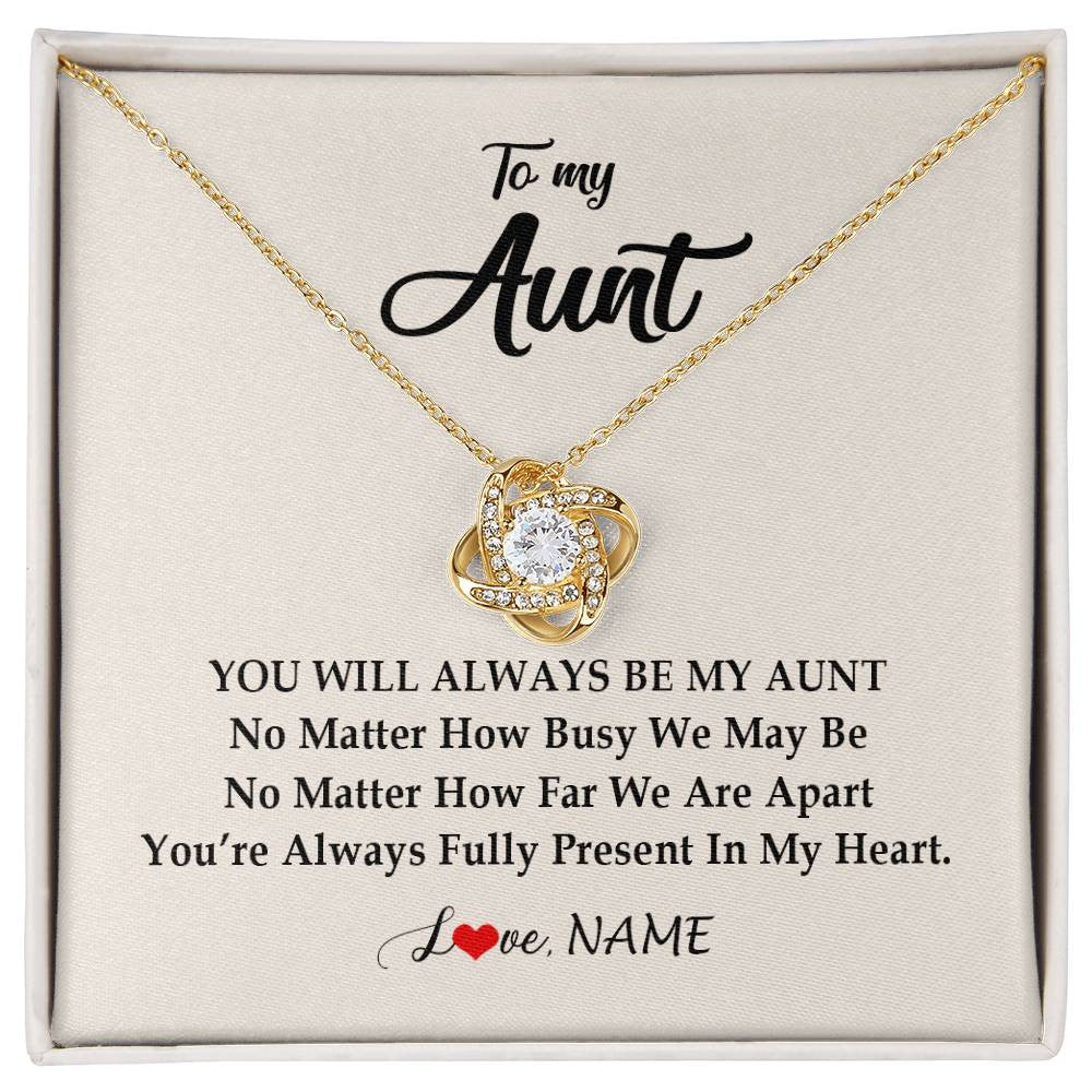 Love Knot Necklace 18K Yellow Gold Finish | Personalized Aunt Necklace From Niece Nephew You're Always In My Heart Aunt Birthday Mothers Day Christmas Jewelry Pendant Customized Gift Box Message Card | teecentury