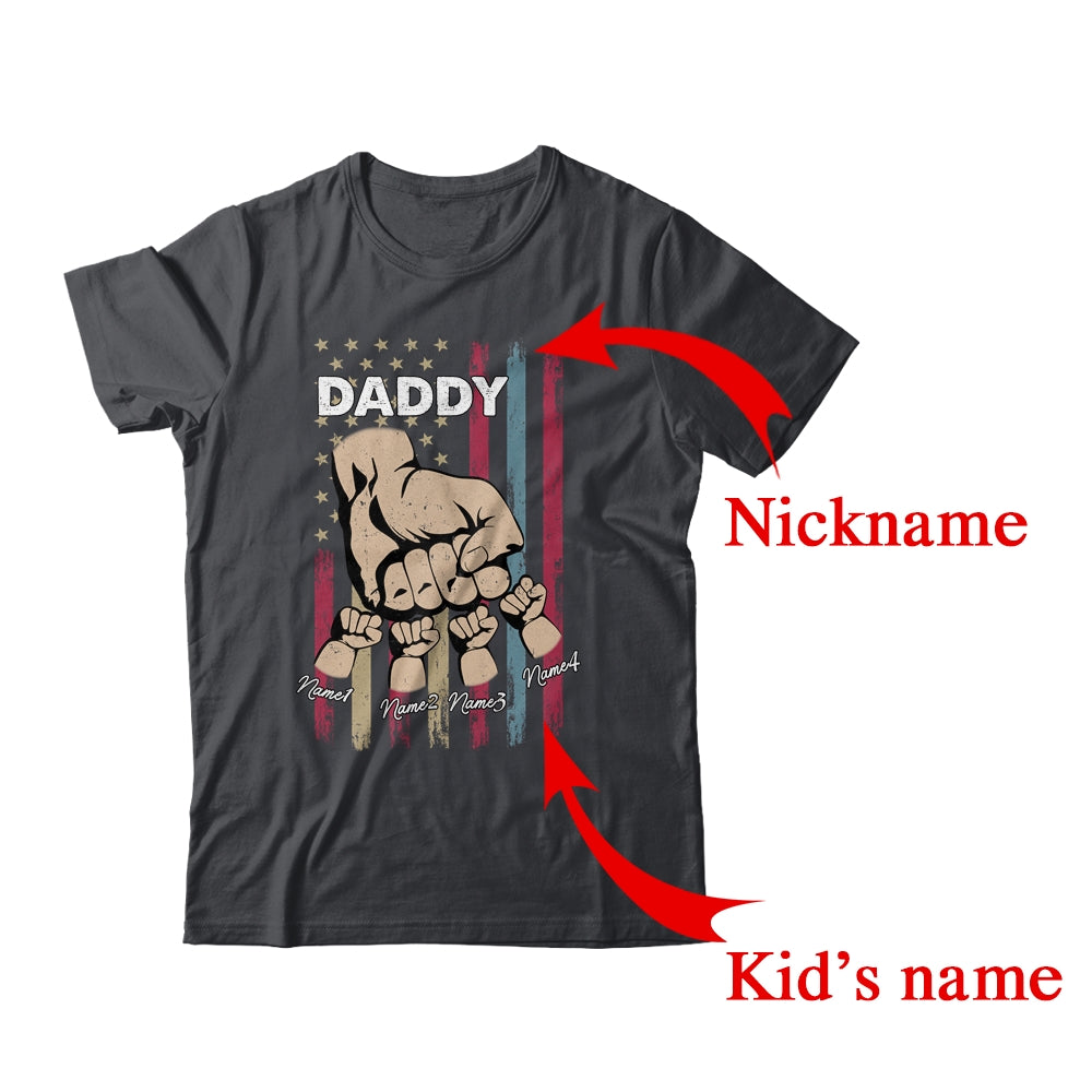Personalized Awesome Daddy Kids With Name Custom Hands Fist Bump Flag Fathers Day Birthday Christmas Shirt & Hoodie | Custom | teecentury