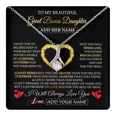 Alluring Beauty Necklace 14K White Gold Finish | 1 | Personalized Beautiful Gift For Bonus Daughter From Step Mom Dad Graduation Necklace Great Stepdaughter Gifts Birthday Christmas Custom Gift Box Message Card | teecentury