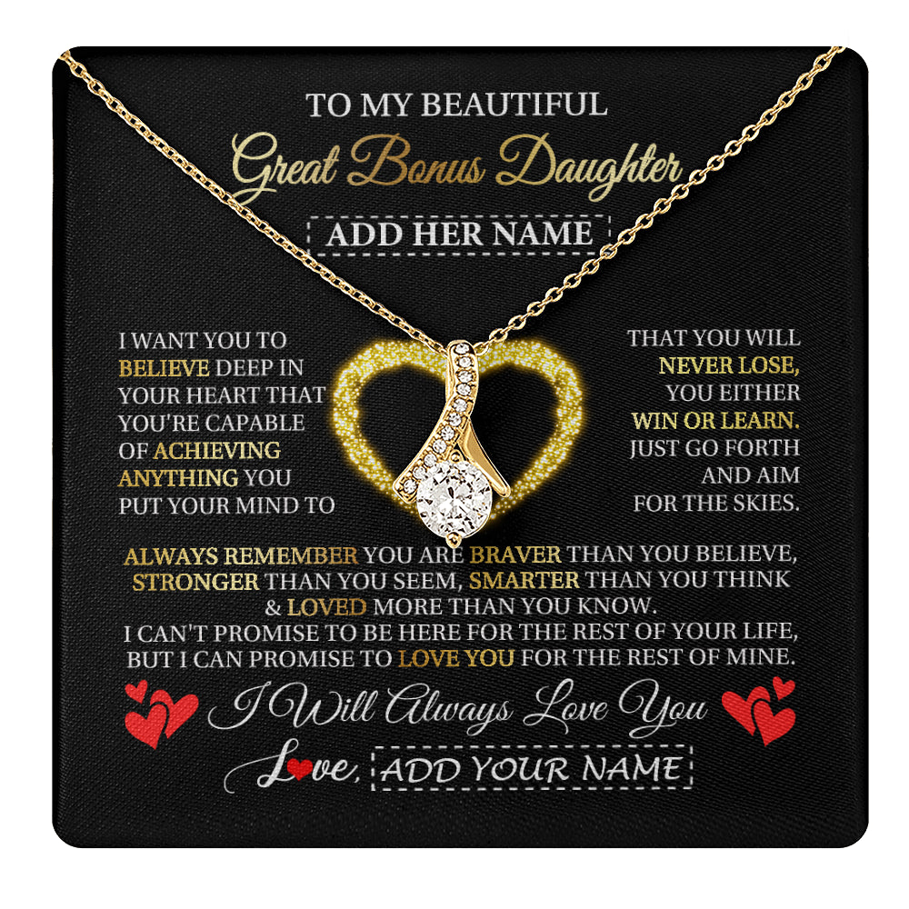 Alluring Beauty Necklace 18K Yellow Gold Finish | 1 | Personalized Beautiful Gift For Bonus Daughter From Step Mom Dad Graduation Necklace Great Stepdaughter Gifts Birthday Christmas Custom Gift Box Message Card | teecentury