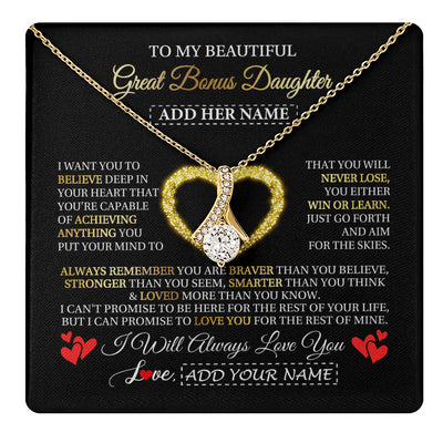 Alluring Beauty Necklace 18K Yellow Gold Finish | 1 | Personalized Beautiful Gift For Bonus Daughter From Step Mom Dad Graduation Necklace Great Stepdaughter Gifts Birthday Christmas Custom Gift Box Message Card | teecentury